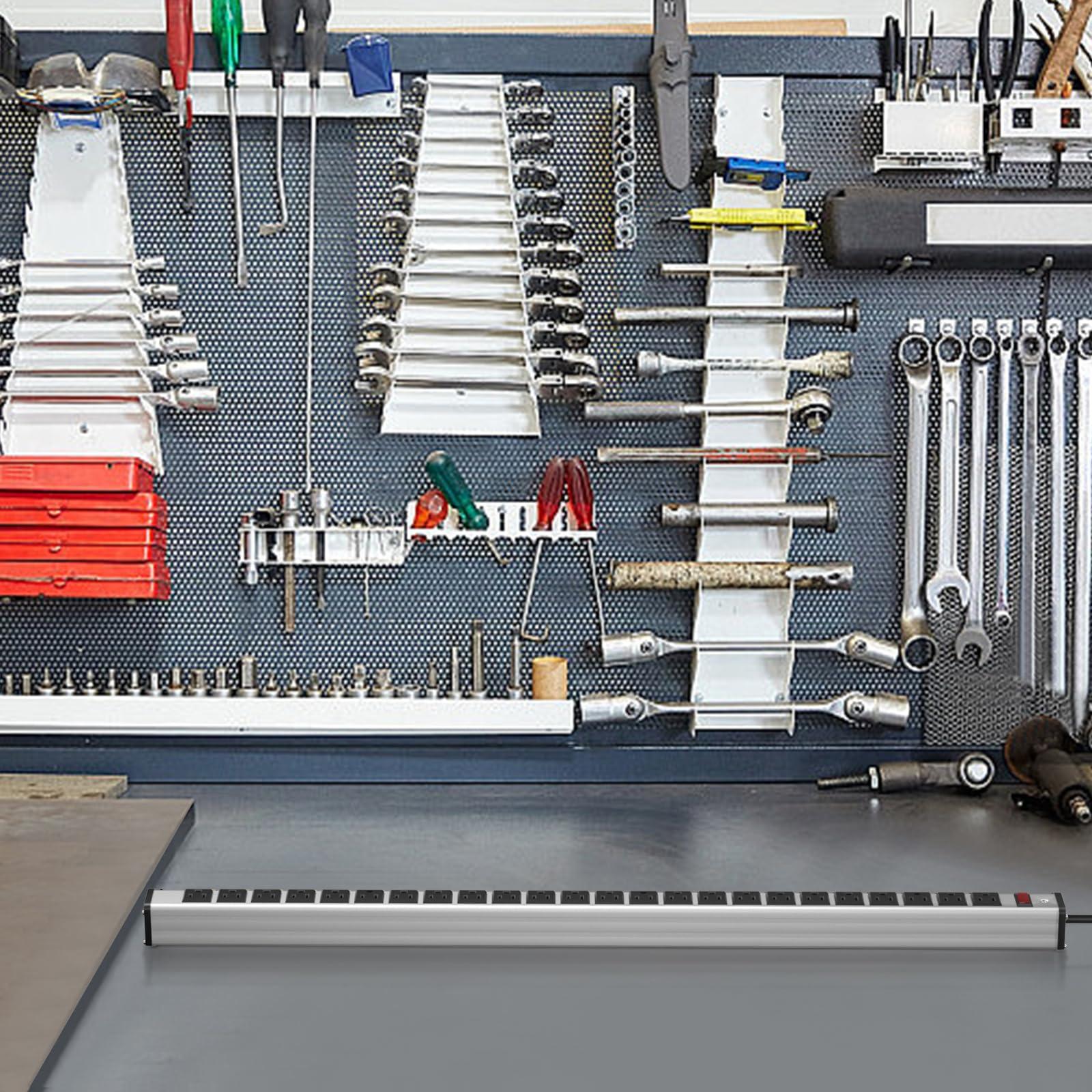 oviitech 24 Outlets Extra Long Power Strip,Heavy Duty Metal Socket Power Strip,Metal Power Strip with 15-Foot Extension Power Cord,ETL Certified