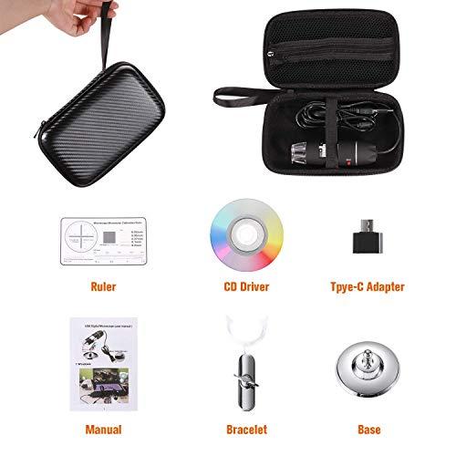 Bysameyee Bysameyee USB Digital Microscope 40X to 1000X, 8 LED Magnification Endoscope Camera with Carrying Case & Metal Stand, Compatible for Android Windows 7 8 10 11 Linux Mac