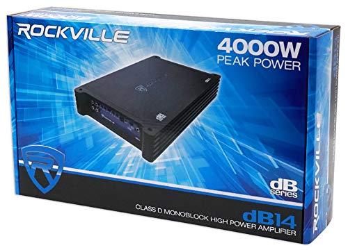 Rockville Store Rockville dB14 4000w Peak/1000w RMS Mono 2 Ohm Amplifier Car Audio Amp Bundle with Rockville RWK4CU 4 AWG Gauge 100% Copper Complete Amp Installation Wire Kit OFC