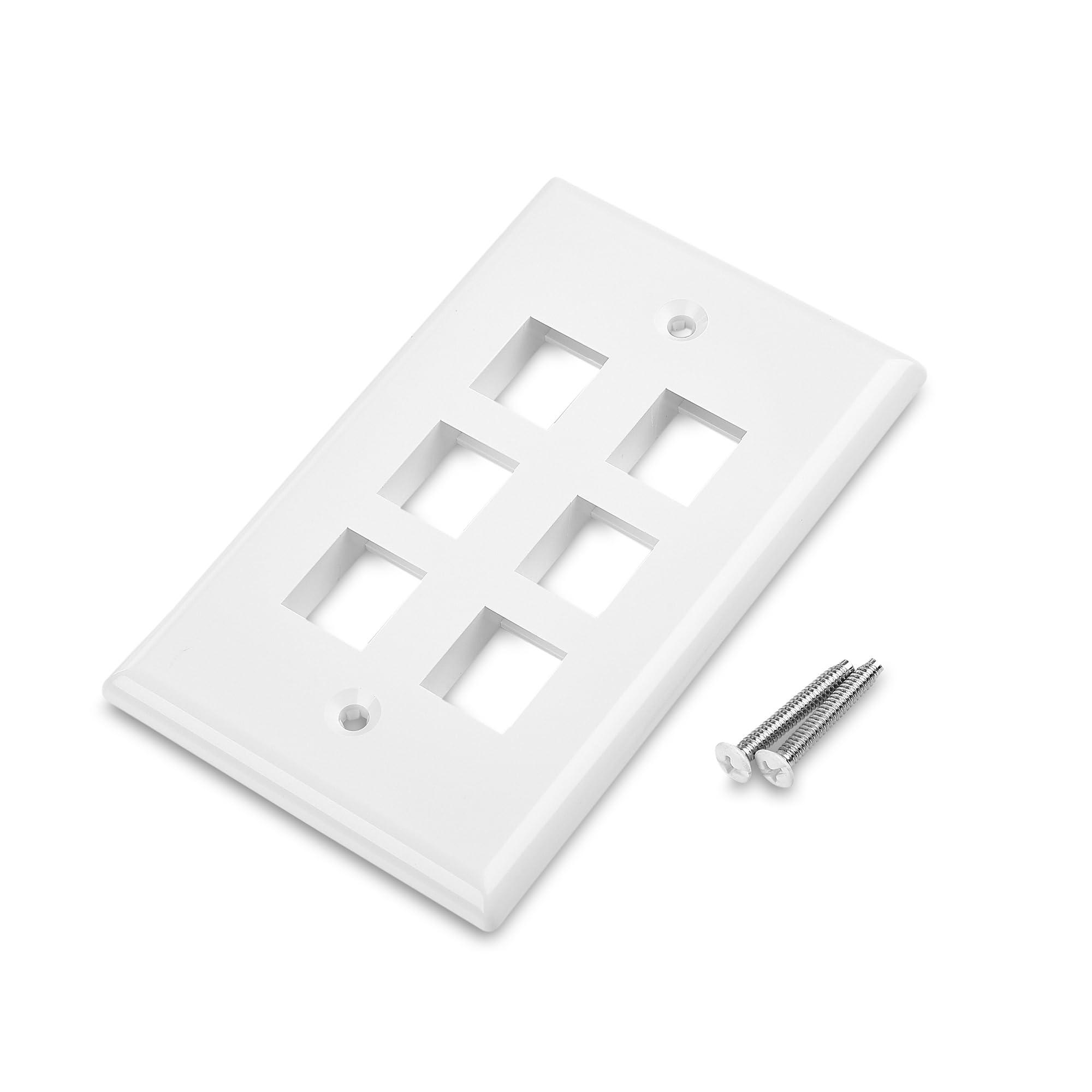Cable Matters Cable Matters 10-Pack Low Profile 6-Port Keystone Jack Wall Plate, RJ45 Wall Plate for Keystone Jacks in White