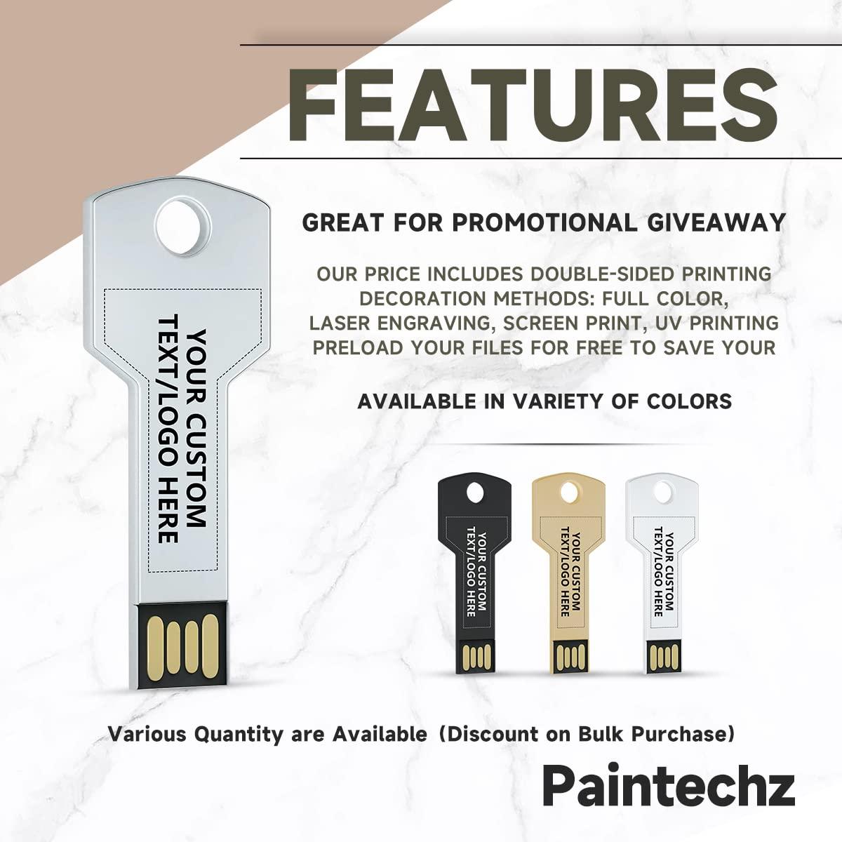Paintechz Paintechz Custom Key USB Flash Drives 50 Pack, Personalized Logo Bulk - as Corporate Gifts and Promotional Giveaways - 32GB