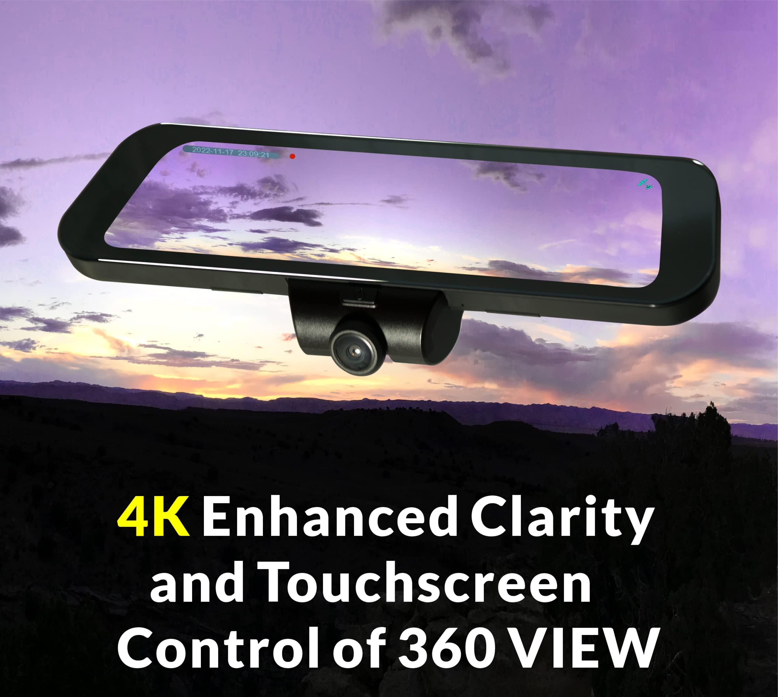 Rydeen RYDEEN TOMBO 360X Surround View 4K Dash Camera 10-inch Touchscreen Frameless Rearview Mirror with TFT Monitor w/Auto Brightness Day/Night, Backup Video-in, Backup Camera Included