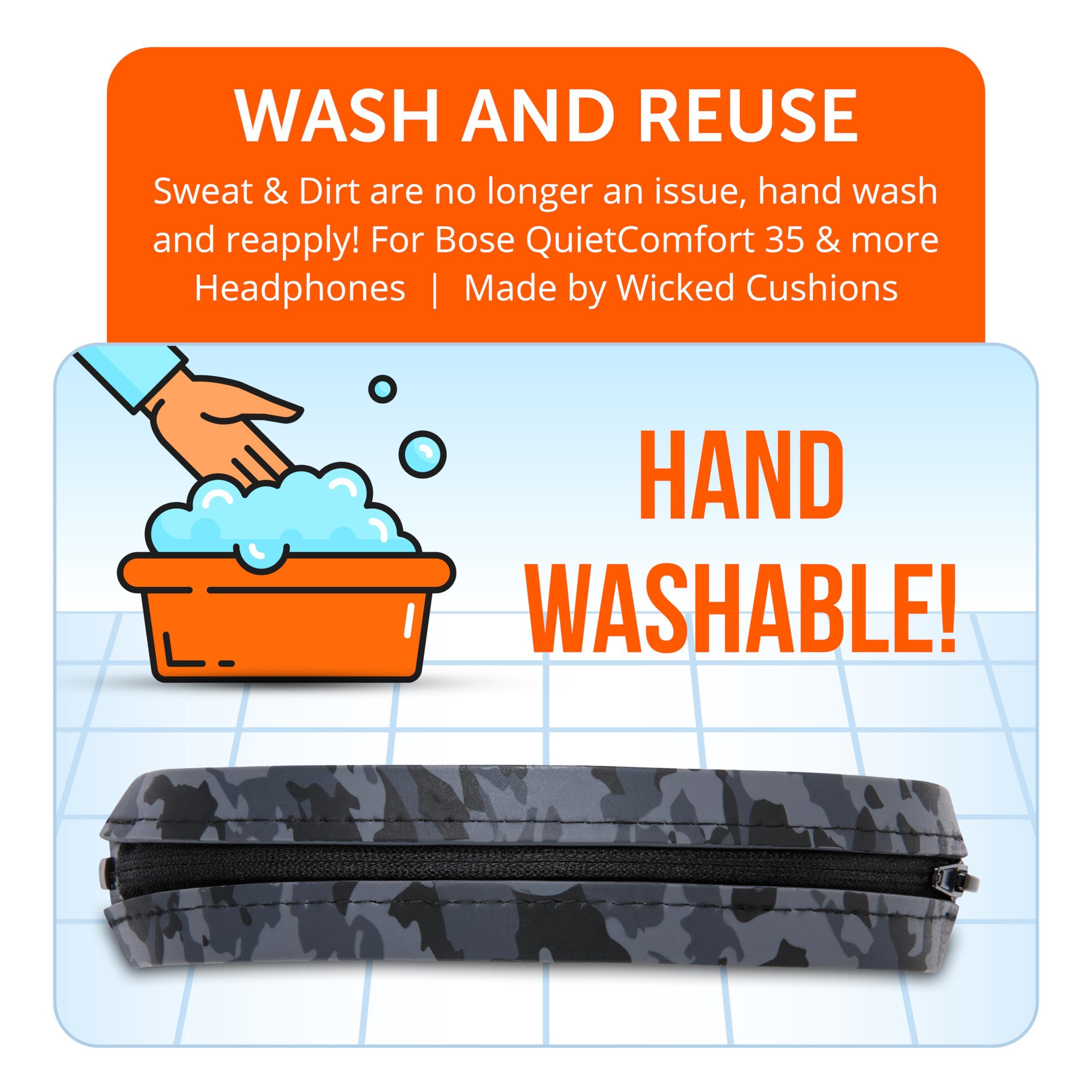 WC WC BandZ QC - Silicone Headband Cover for Bose QuietComfort 35, 35ii, 45, QC 2023 & More, Made by Wicked Cushions | Enhanced Style, and Sweat Protection | Black Camo