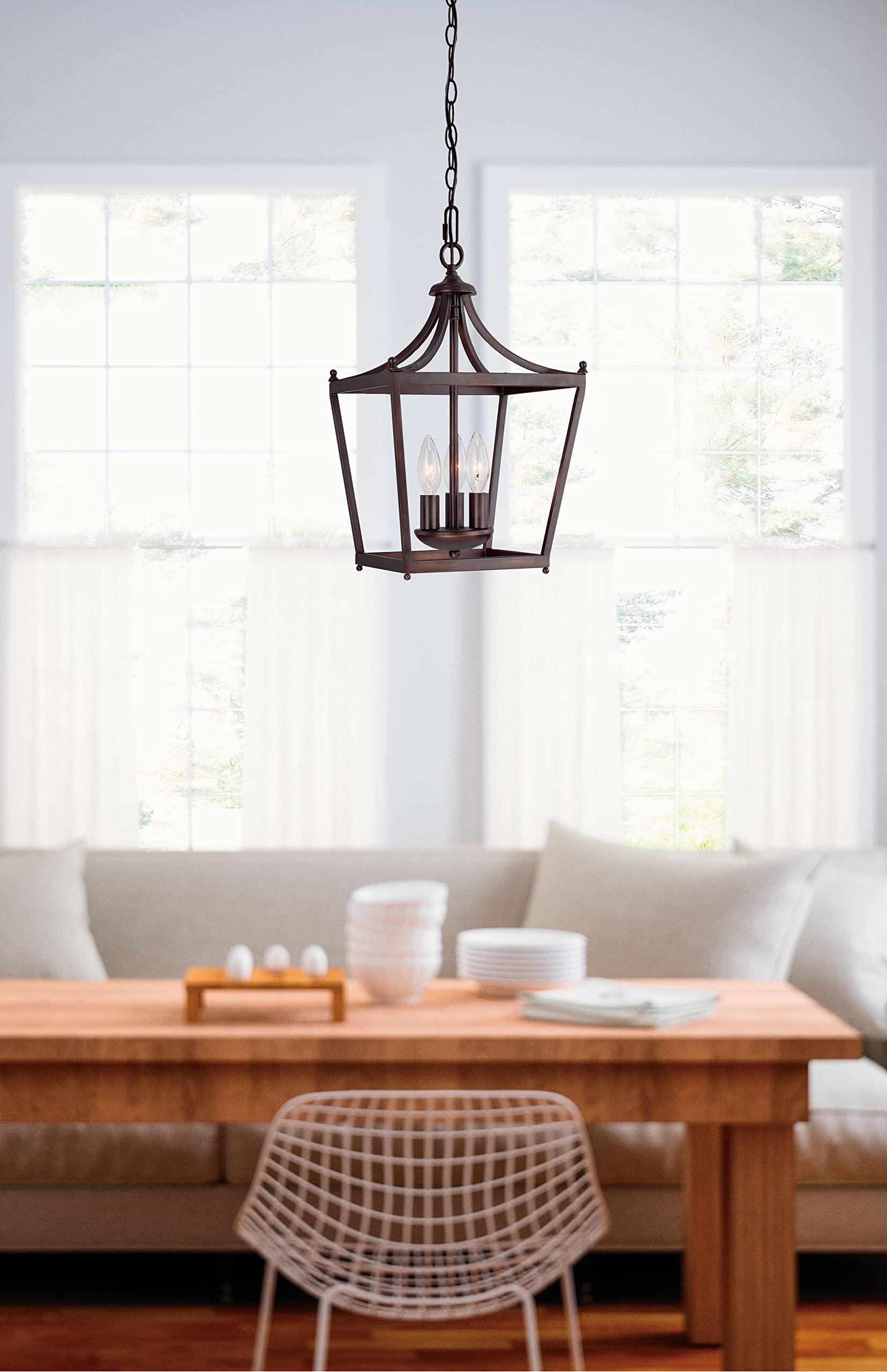 Capital Lighting Fixture Company Capital Lighting 4036BB Stanton Geometric Metal Open Frame Lantern Foyer Pendant, 3-Light 180 Total Watts, 17\" H x 10\" W, Burnished Bronze