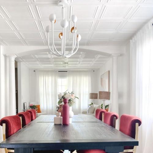 A La Maison Ceilings A La Maison Ceilings R24 Line Art Foam Glue-up Ceiling Tile (21.6 sq. ft./Case), Pack of 8, Plain White