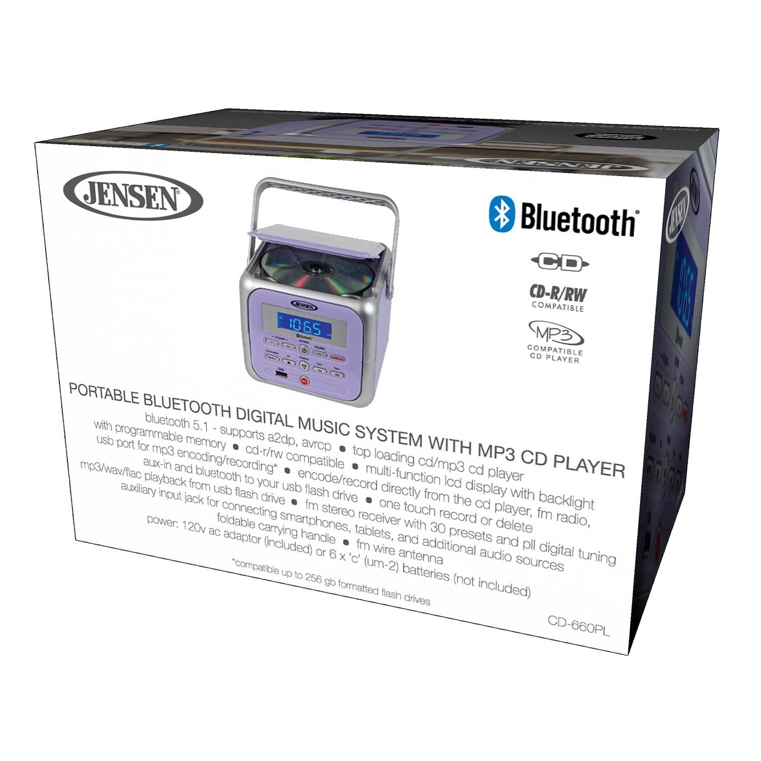 Jensen Jensen CD-660 Portable Stereo CD Player Boombox with Bluetooth | FM Radio | USB | Aux-in Headphone Jack | CD-R/RW MP3 Playback | (Lavender Purple)