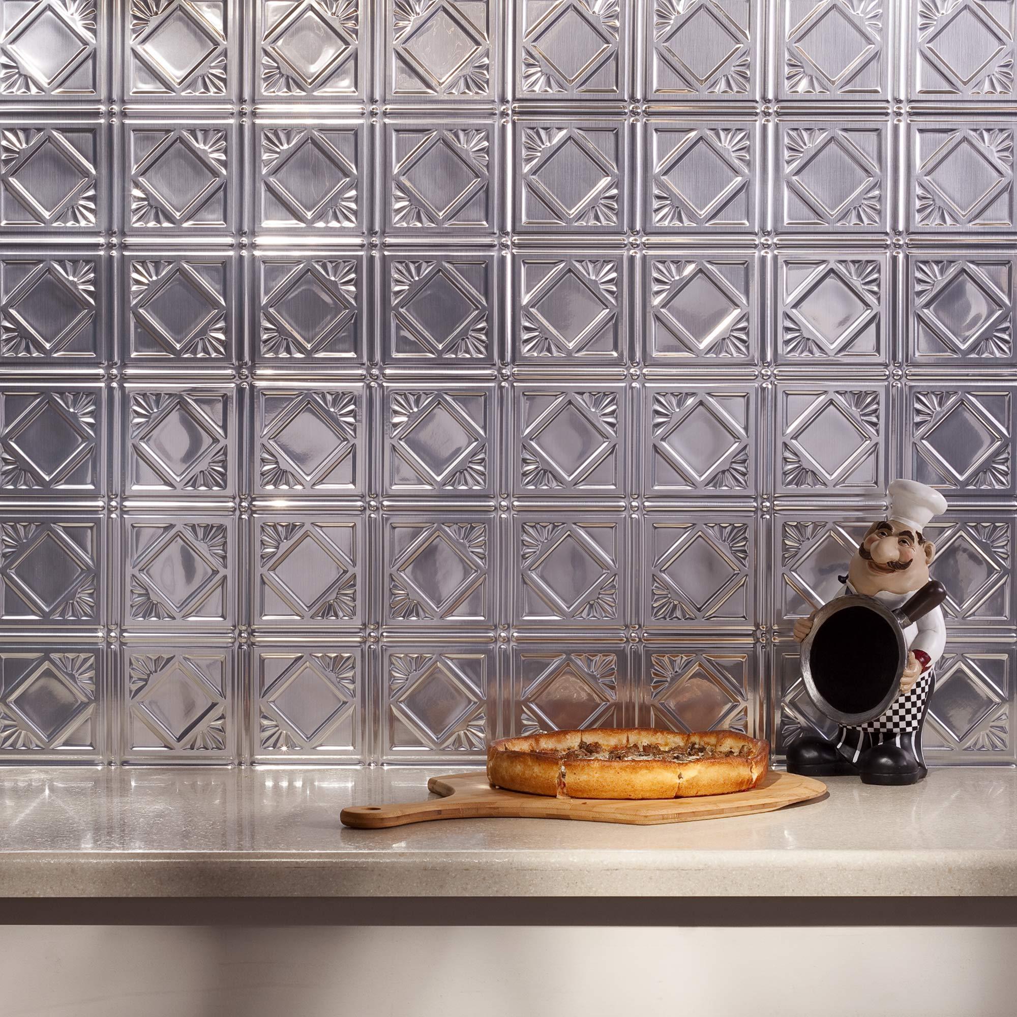 FASDE FASDE Traditional Style/Pattern 4 Decorative Vinyl 18in x 24in Backsplash Panel in Brushed Aluminum (5 Pack)