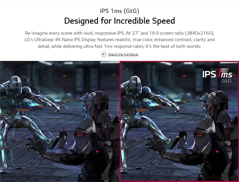 LG LG 27gn950-b | 27 Inch 4K UHD (3840 x 2160) | Nano IPS | 144Hz | AMD FreeSync Premium Pro, G-SYNC Compatibility | Tilt/Height/Pivot Adjustable Stand