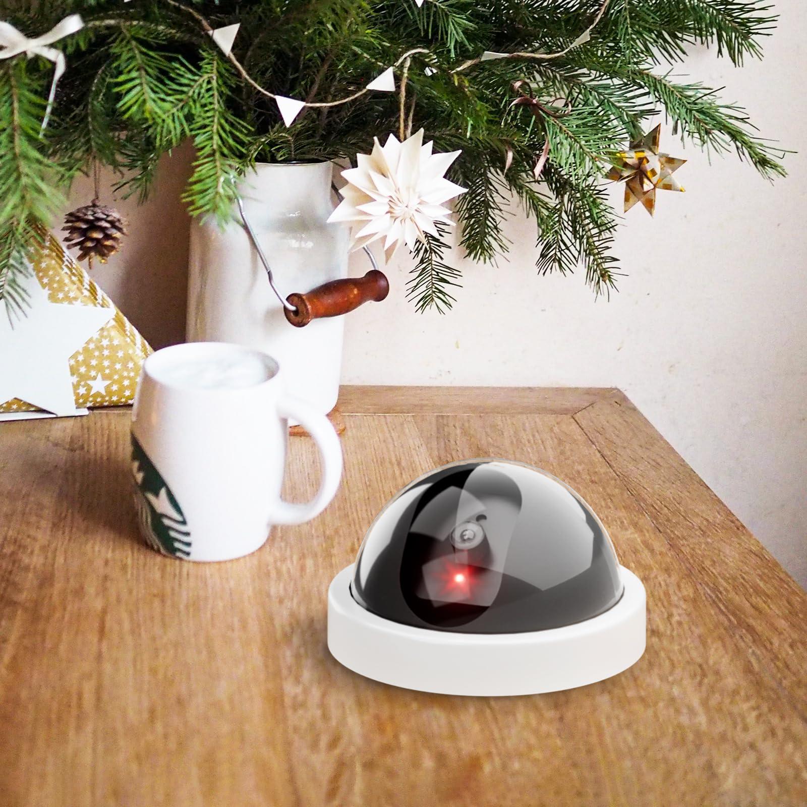 WALI WALI Dummy Fake Security CCTV Dome Camera with Flashing Red LED Light with Security Alert Sticker Decals (SDW-4), 4 Packs, White