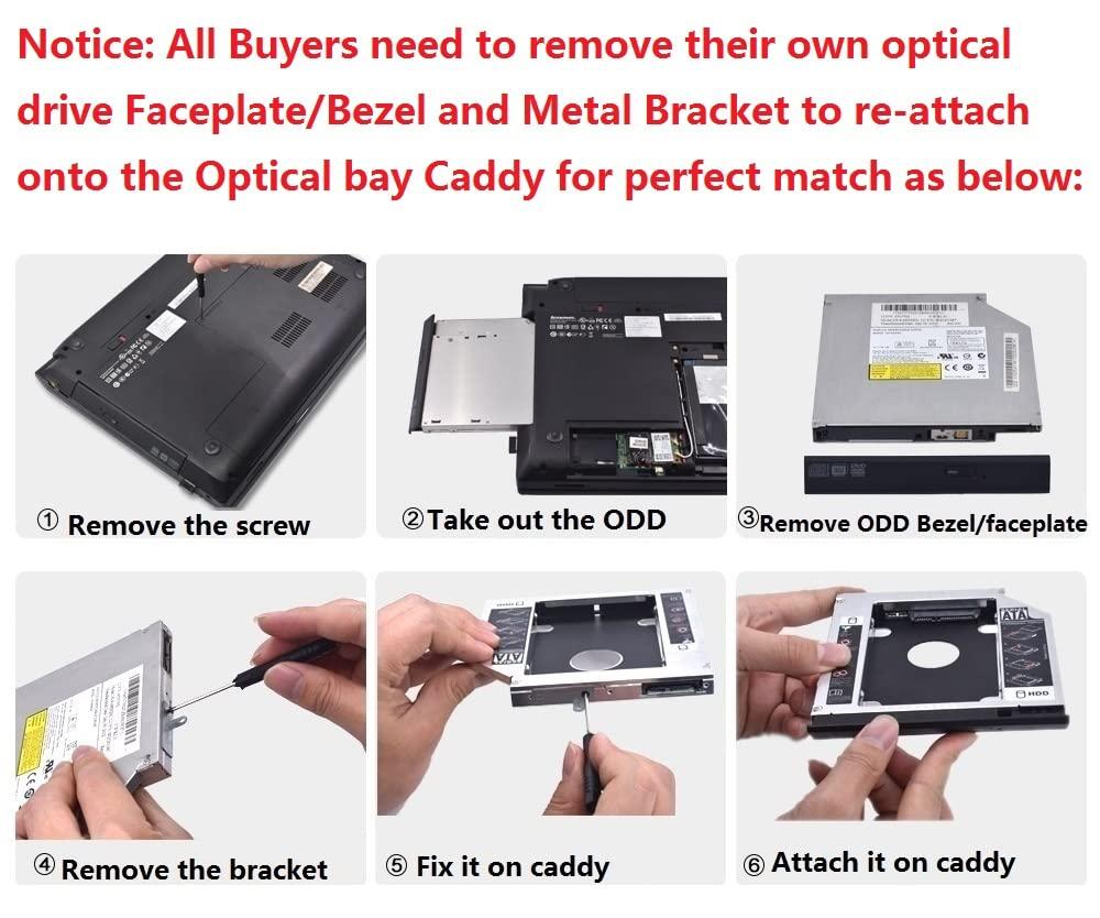 NIGUDEYANG 12.7mm SATA 2nd Second Hard Drive HDD SSD Optical bay Enclosure Caddy Frame Tray for Lenovo ThinkPad L430 L530