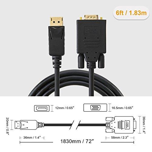 CableCreation CableCreation Displayport to VGA Cable 6FT, Displayport to VGA Adapter Gold Plated 1080P@60Hz, Standard DP Male to VGA Male Cable, Compatible with Laptop, PC, TV, Projector, Black