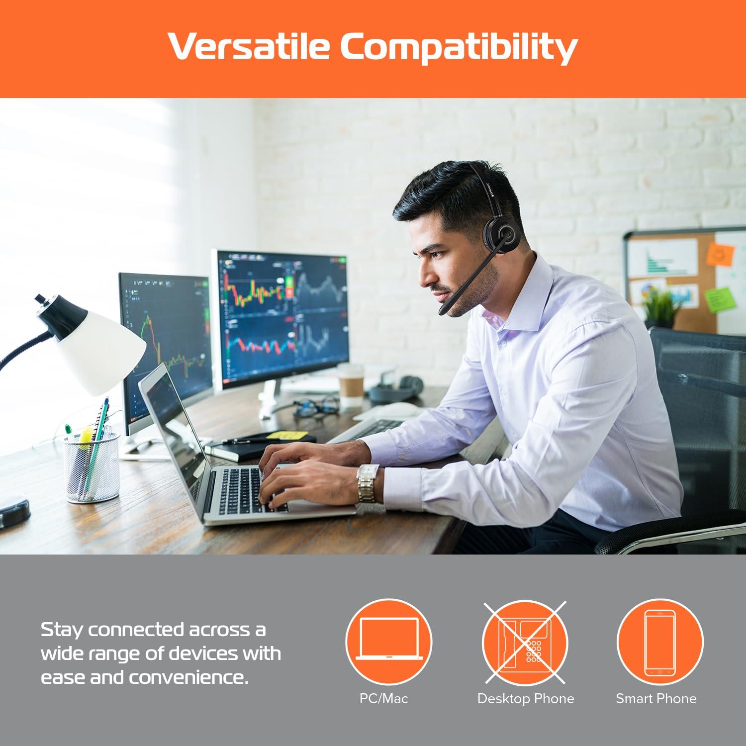 Spracht Spracht HS-2051 Dual Ear Wireless Bluetooth Headset with Base Station | Wireless Headset for Work | Wireless Headset with Microphone | AI-Powered Noise Cancelling Headset (not for Desktop Phones)