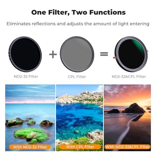 K&F Concept K&F Concept 49mm Variable Fader ND2-ND32 ND Filter and CPL Circular Polarizing Filter 2 in 1 for Camera Lens No X Spot Waterproof Scratch Resistant (Nano-X Series)