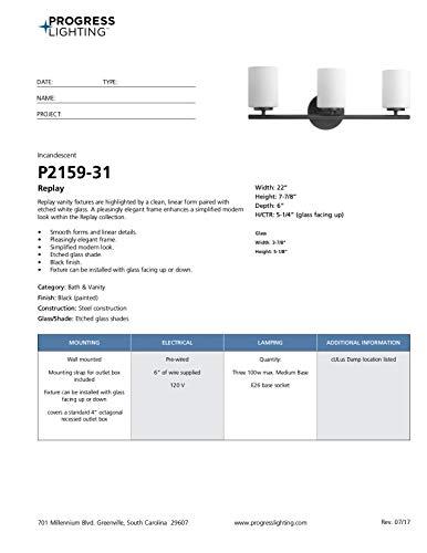 Progress Lighting Replay Collection 3-Light Etched Glass Modern Bath Vanity Light Textured Black