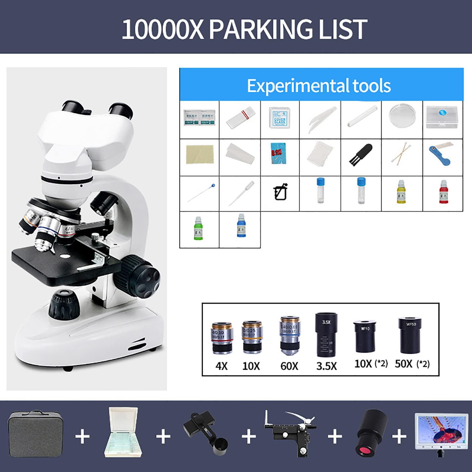 UNICOKA 6000x-15000x Biological Hd Microscope, Digital Led Lab Compound Microscope, with Wide-Field 10x + 50x Eyepieces + 30 Specimens + Display Screen,10000X