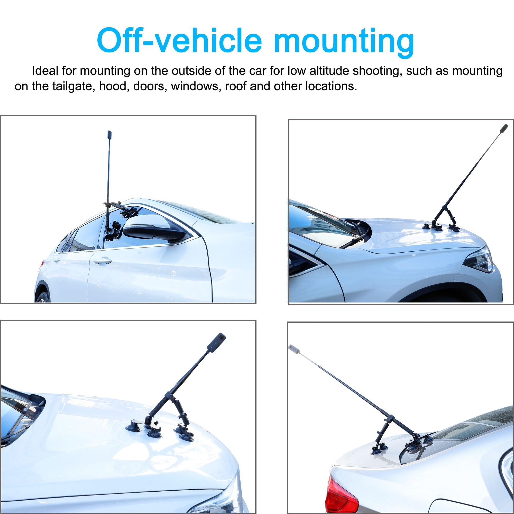 PellKing PellKing Suction Car Mount for Insta360 x4, x3, x2, x,One RS,R Compatible with GoPro Max Camera 5 in 1 Suction Mount Kit for Action Cameras (Includes 44.9-inch Selfie Stick),Car Sun Visor Mount