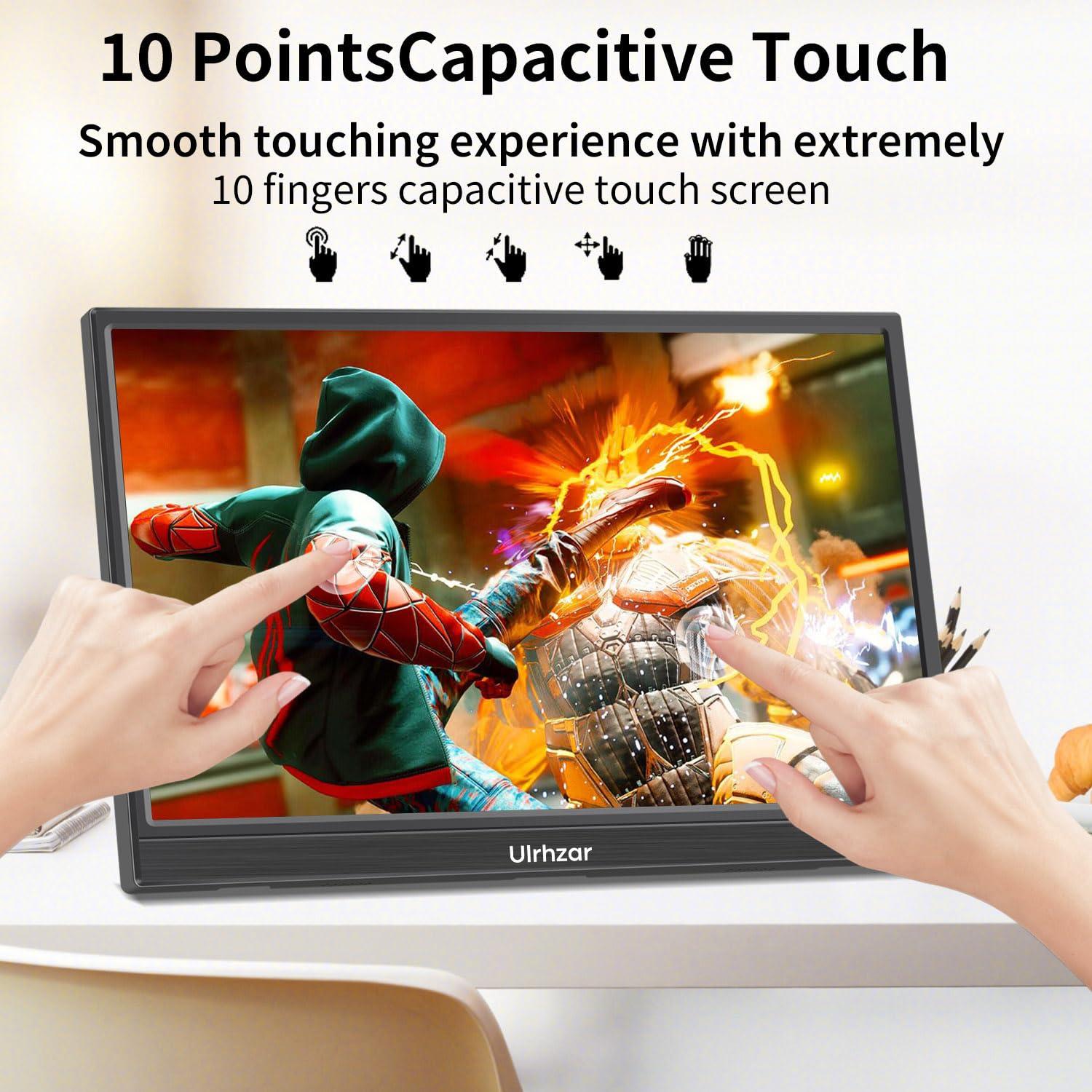 Ulrhzar Touchscreen Monitor 14 Inch, Portable Monitor 1920x1080 60Hz IPS Panel with USB C HDMI Input for PC/Phone/Xbox/Switch/PS4/Raspberry pi, Laptop Monitor Built in Dual Speakers for Travel, Vesa, Tiltable