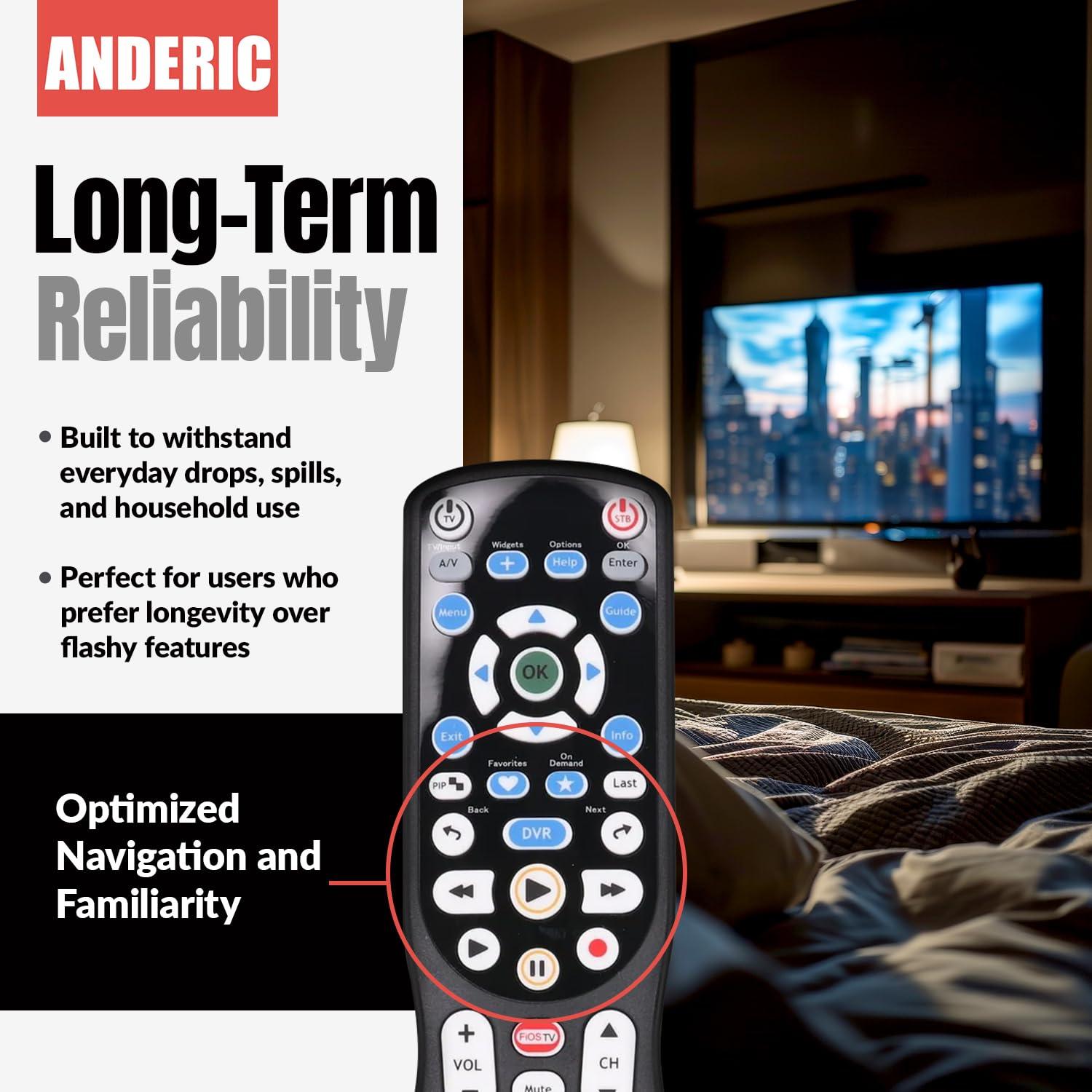 Anderic ANDERIC RRP265V5 Replacement Remote Control Compatible with Verizon FiOS 2-Device, Version 2/3/4/5 RC2655007/01, Work with All FiOS Systems and Set Top Boxes Replacement Controller
