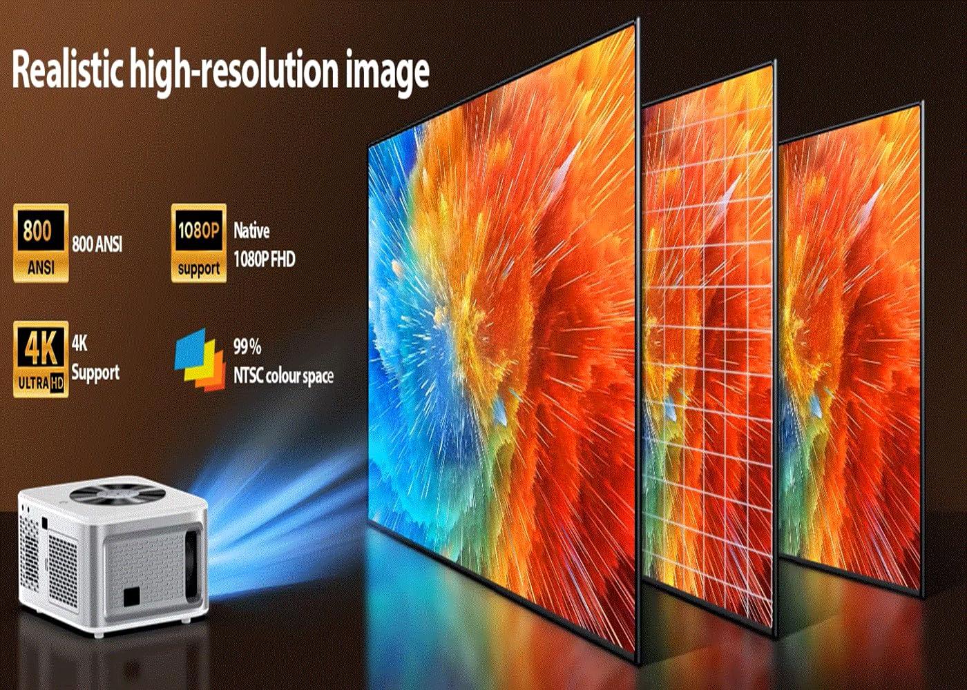 DirectNine Basics 8k 25000 Lumens 800ANSI Full HD 3D Android Projector with Auto Focus/Keystone LED Projector for Home Cinema Projectors