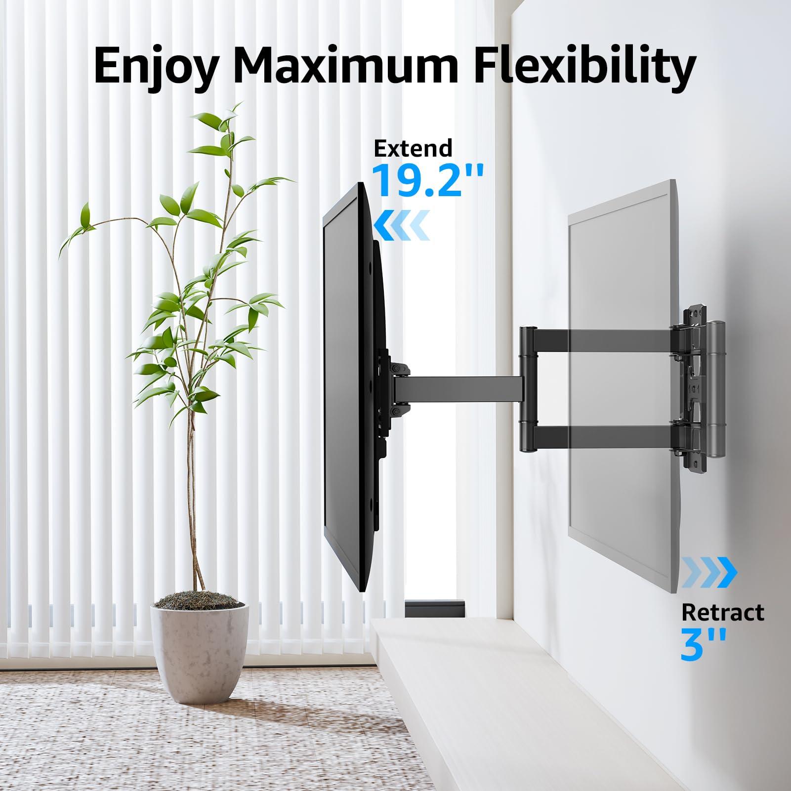 MOUNTUP MOUNTUP TV Wall Mount, Full Motion TV Bracket for Most 26-55 Inch Flat Screen/Curved TVs, Universal Articulating Single Stud Swivel Tilt Wall Mount with Max VESA 400x400mm, Holds up to 77 lbs