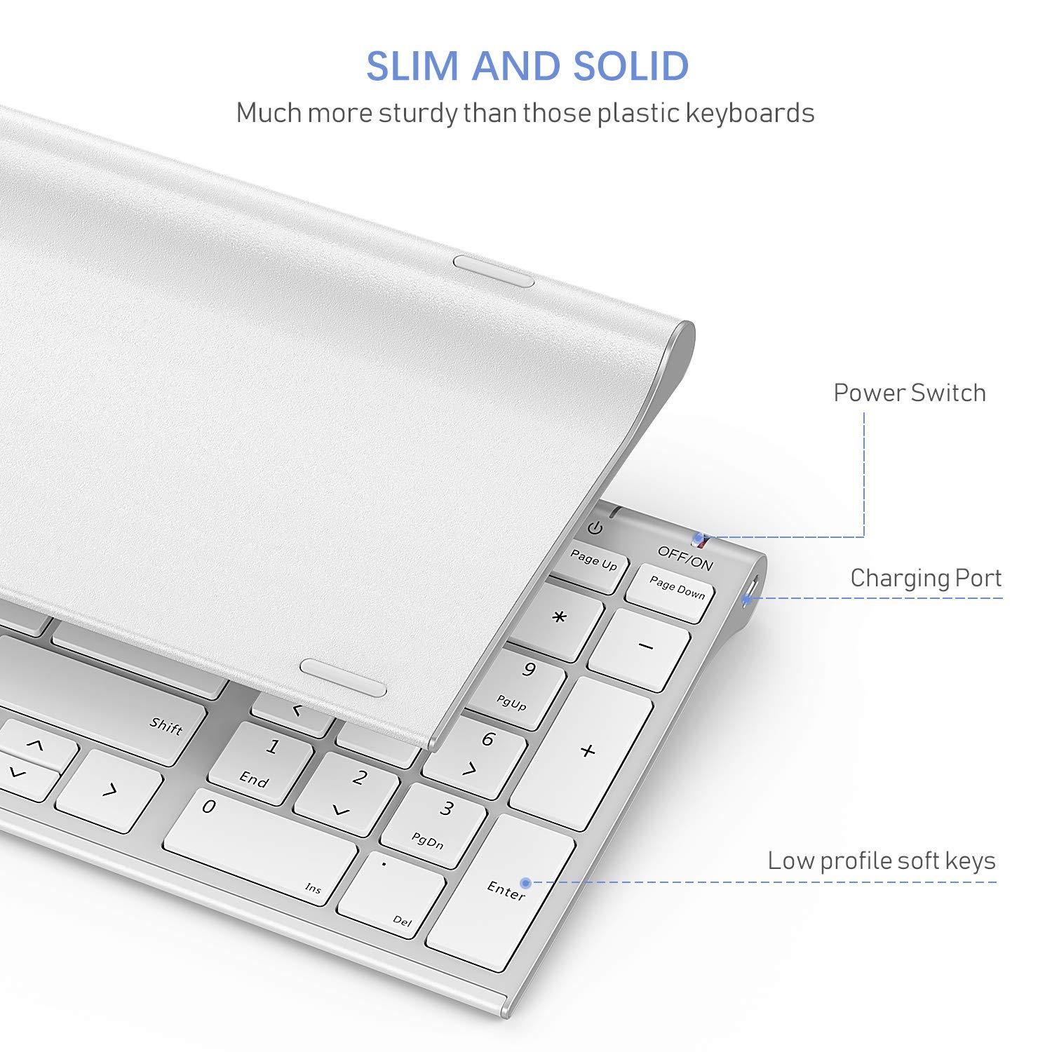 seenda seenda Rechargeable Wireless Keyboard Mouse, Ultra Thin Low Profile Wireless Keyboard and Mouse with Number Pad, Quiet Portable Combo Compatible for Windows XP/7/8/10/11/11 Pro, Silver White