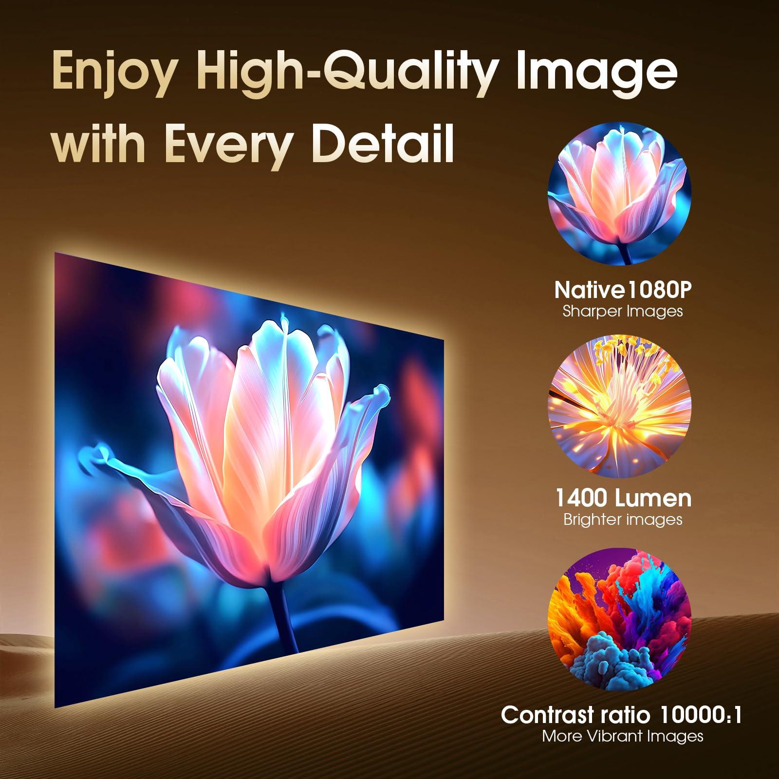 Gaimoo [Built-in App] Mini Projector 1920*1080P 4K Support Projector with Mouse Portable Projector with WiFi and Bluetooth 180 Adjustable Auto Keystone Compatible with TV Stick/Memory Stick/USB/Laptop