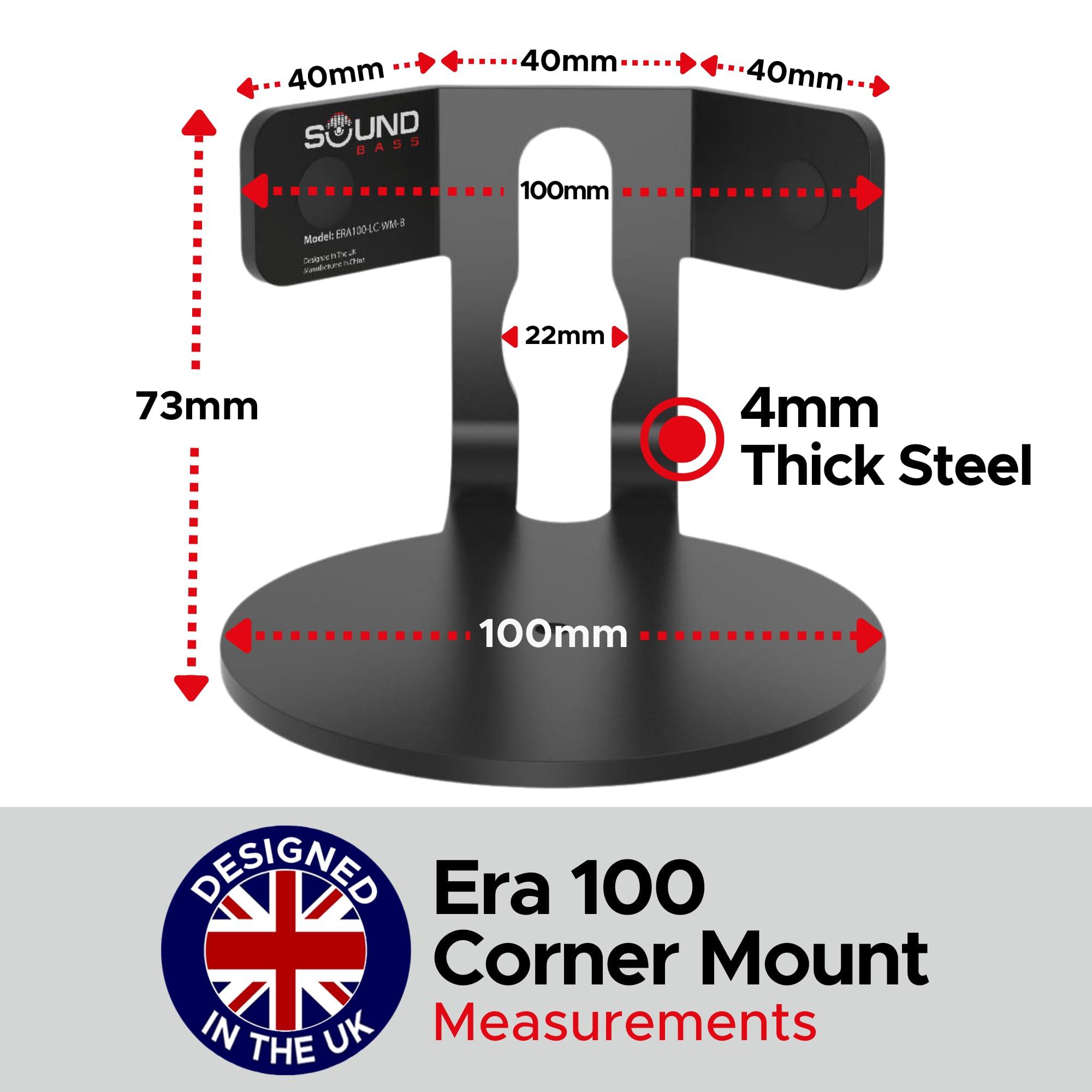 Sound Bass ERA100 Corner Wall Mount Bracket - Low Profile, Black, Single (1pc), Complete with All Mounting Hardware Compatible with Sonos ERA 100 Speaker