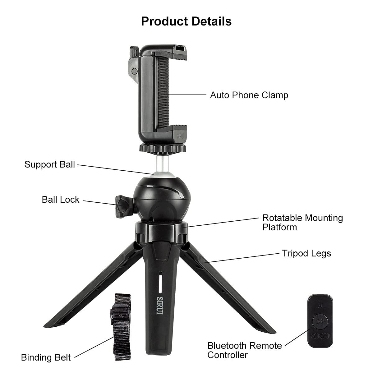 Sirui Sirui 3T05PH Mini Table Top Tripod with Phone Clamp and Bluetooth Remote