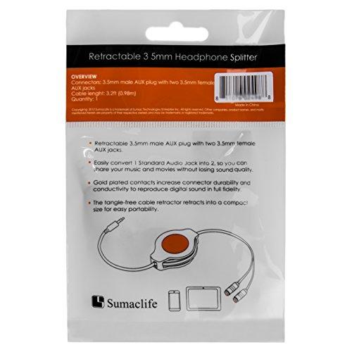 SumacLife SumacLife RetractHeadphoneSplitBLU Retractable 3.2-Feet Headphone Splitter Cable, Blue