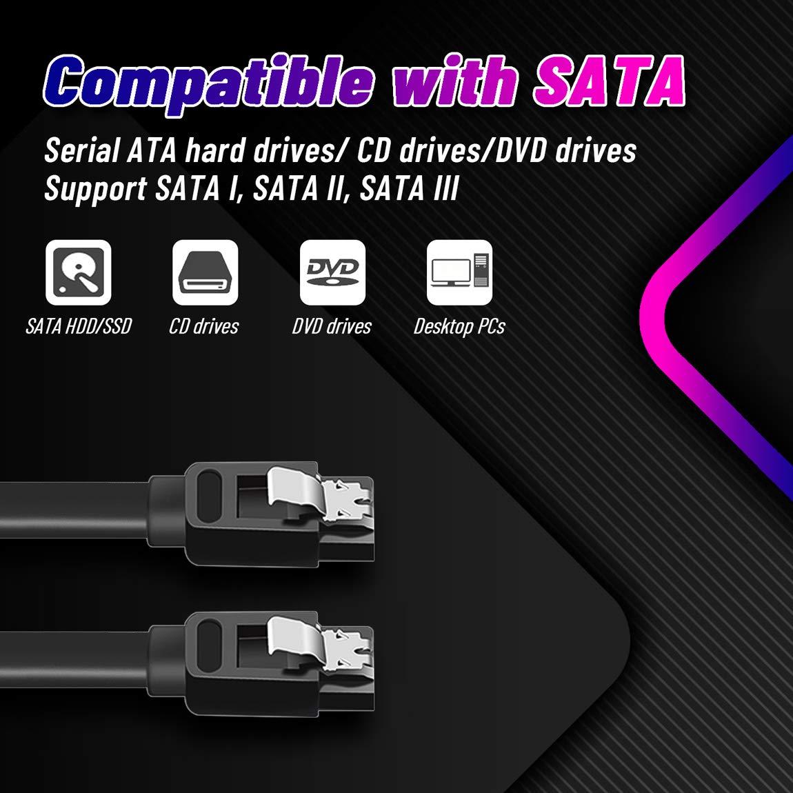 COCOMK SATA Cables III, SSD Data Cable 6.0 Gbps and SATA Power Splitter Cable 4 Pin to Dual 15 Pin Hard Drive Connection Cables Compatible with SATA Connectors, HDD, SSD, CD Driver, CD Writer, 6 Pack (Black)