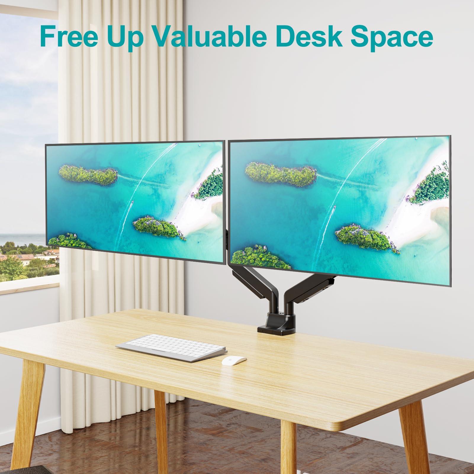 MOUNT PRO MOUNT PRO Dual Monitor Stand Fits Max 42 Inch Computer Screen, Heavy Duty Premium Monitor Mount for 2 Monitors, Each Arm Holds up to 33lbs, Ultrawide 2 Monitor Desk Mount, VESA Mount 75x75mm/100x100mm