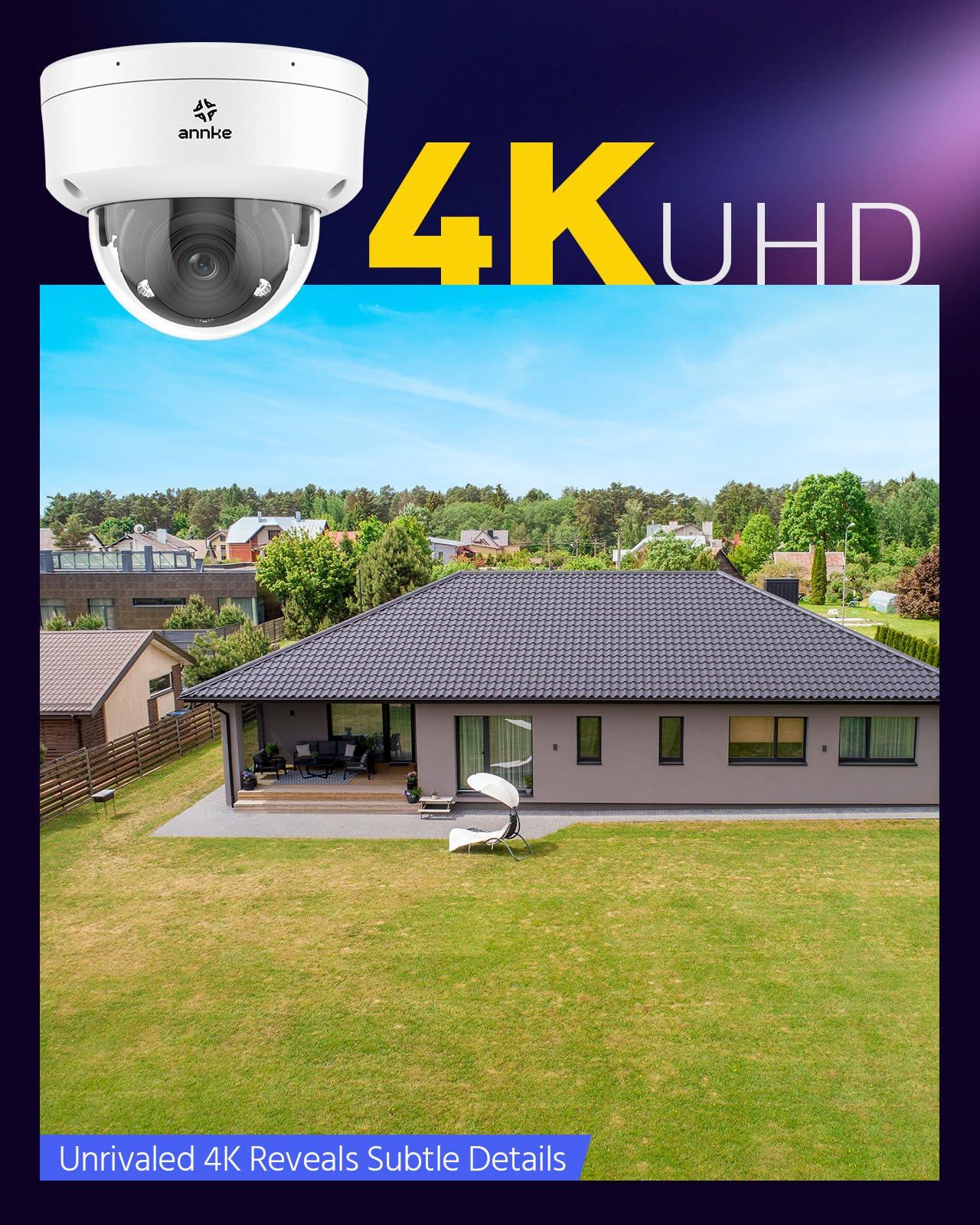 ANNKE ANNKE 4K PoE Security Camera System for Outdoor Home Surveillance, 8CH POE NVR rith 6TB HDD, 4pcs Varifocal Dome PoE Cameras, 4X Optical Zoom, 2.8mm~12mm Lens, Smart Human/Vehicle Detection