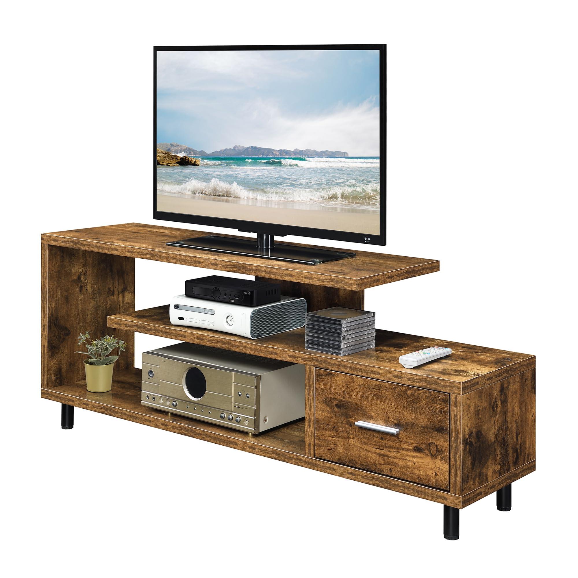 Convenience Concepts Convenience Concepts Seal II Stand 23.75" 3-Tier Entertainment Center 65 Inches, Modern 1 Drawer TV Mount with Shelves for Living Room, Barnwood