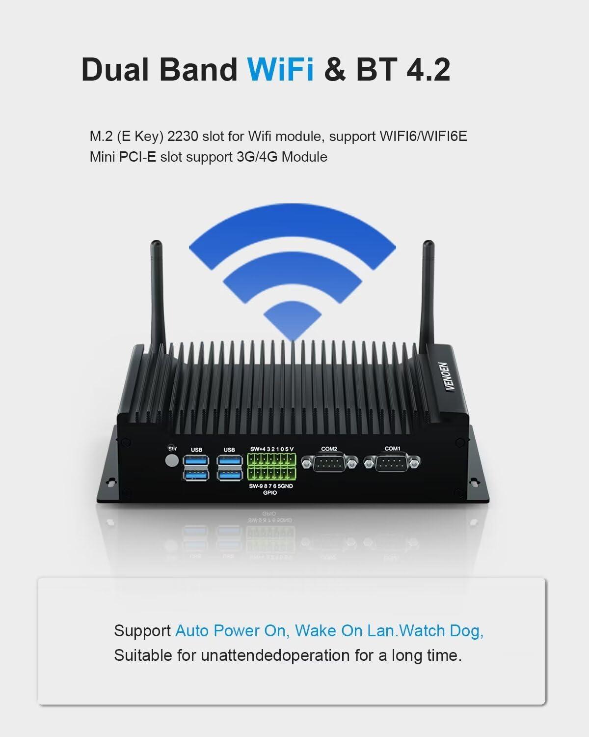 VENOEN VENOEN Fanless Mini PC Win 11 Pro Industrial PC Core i3 10110U, 2xGigabit LAN, 2xRS232/485 COM, 2xHD, DP, 6xUSB, GPIO, WiFi, BT 4.2, VESA, Auto Power On,8GB RAM 512GB SSD Micro Computer