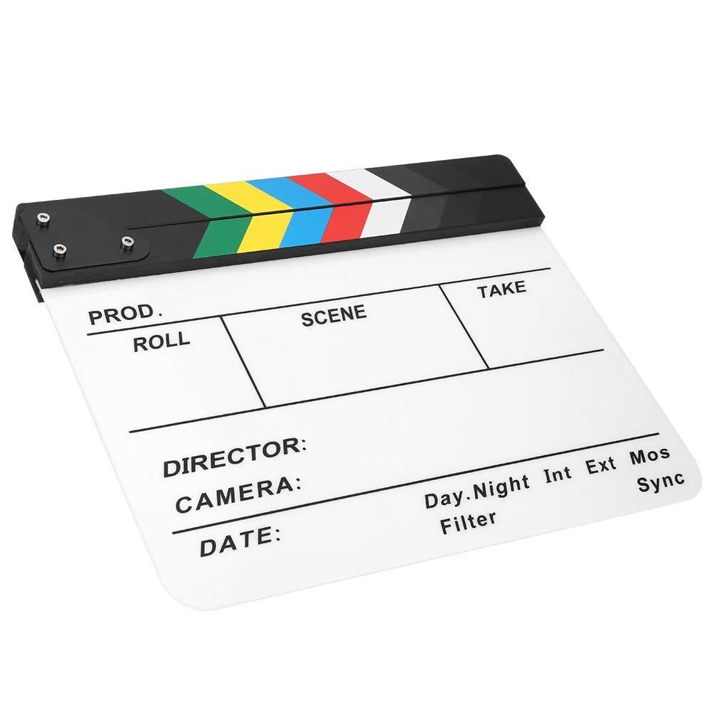 Zunate 30x25CM Mini Acrylic Clapper Board, Director Scene Film Editing Prop Action Board with Whiteboard Pen for Shoot PropsAdvertisingHome DecorationCosplayBackground (Color Strip