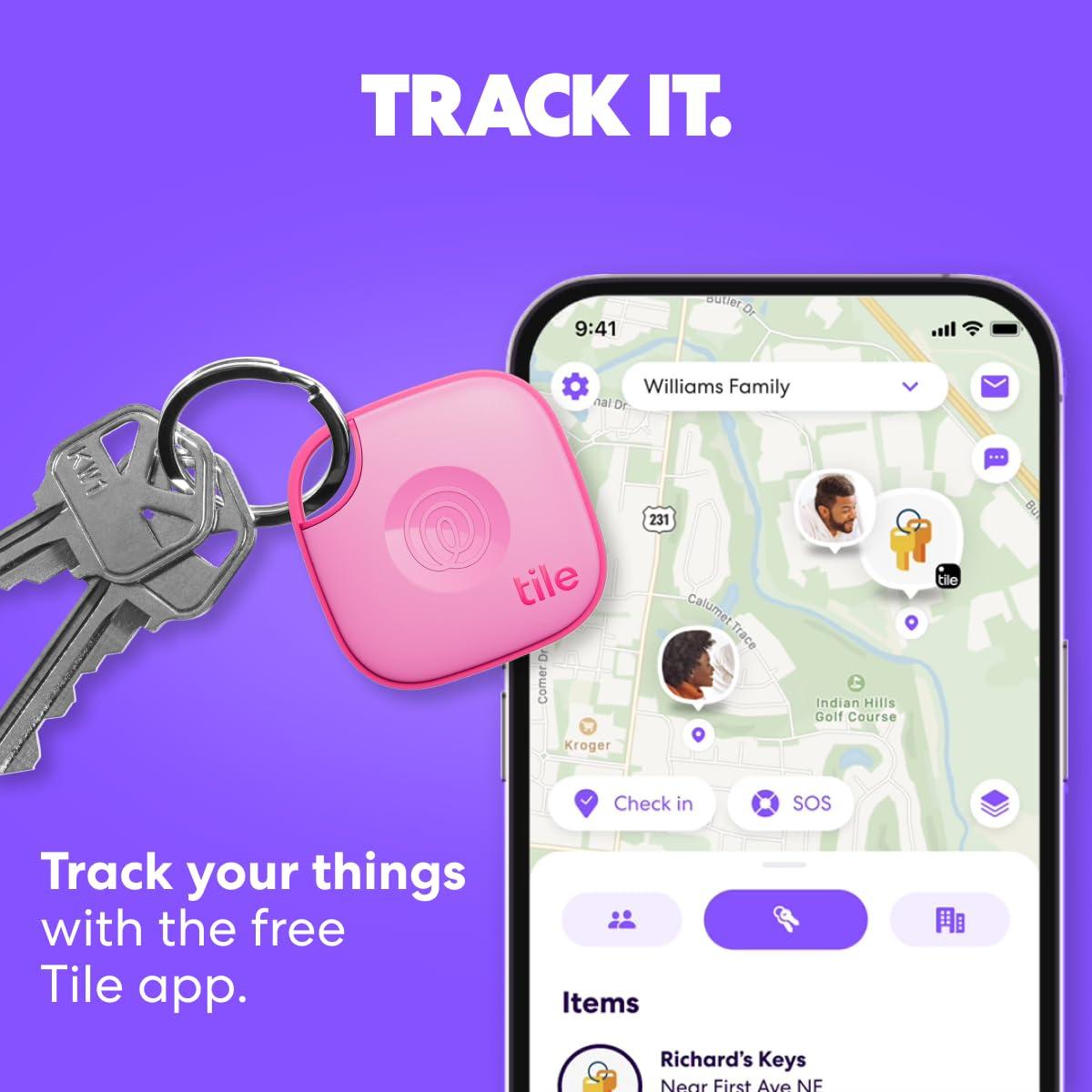 Tile Tile by Life360 Mate (2024) Bluetooth Tracker, Keys Finder and Item Locator for Keys, Bags and More. Phone Finder. Both iOS and Android Compatible. 4-Pack (Black)
