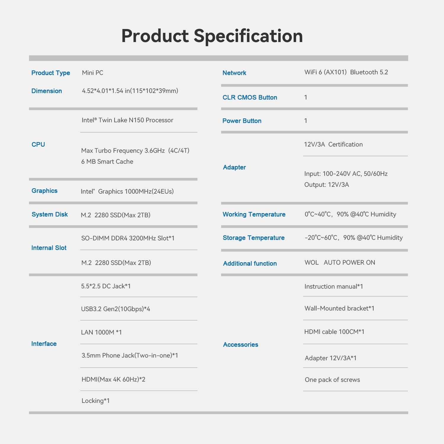 Beelink Beelink Mini PC, Mini S13 Mini Computer Intel Twin Lake N150(up to 3.6GHz), Desktop Computers 16G DDR4 RAM 1TB PCIe3.0 SSD, Small PC 4K UHD Dual HDMI/Wifi6/BT5.2 for Office/Home/HTPC/NAS/W-11 Pro