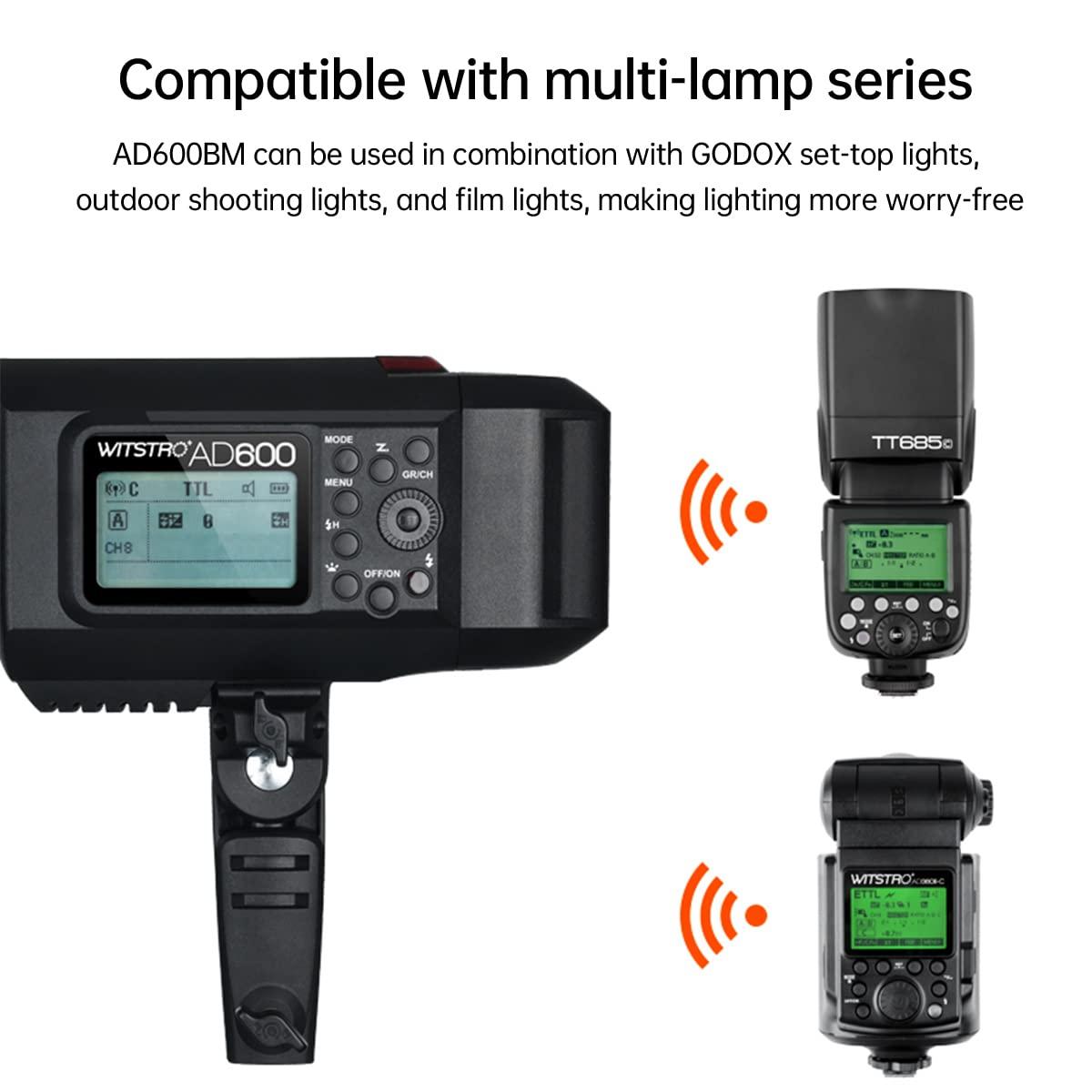 GODOX Godox AD600BM Outdoor Strobe Flash,Bowens Mount 600Ws GN87 High-Speed Sync Photography Studio Flash Monolight with 2.4G Wireless X System, 8700mAh Battery,500 Full Power Flash, Recycle in 0.01-2.5s