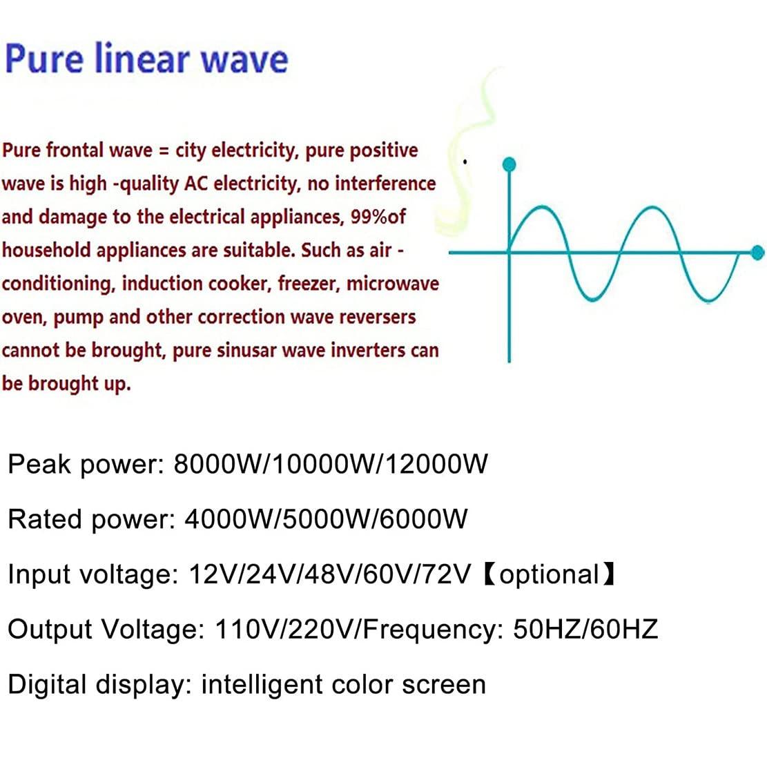 NYMFEA 8000W 10000W 12000W Power Inverter Pure Sine Wave 12V/24V/48V/60V DC to 110V/230V AC Converter Car Inverter with 2 AC Outlets for Motorhomes, Truck, Boat, Camping,24Vto110V-8000W