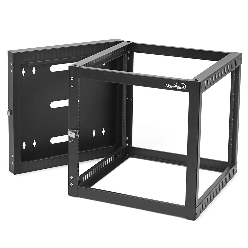 NavePoint NavePoint 9U Wall Mount Server Rack with Hinged Back, 4-Post 24 Deep, Rear Swing Frame 9U Network Rack Wall Mount for 19 Inch Equipment AV IT Easy Cable Management, Black