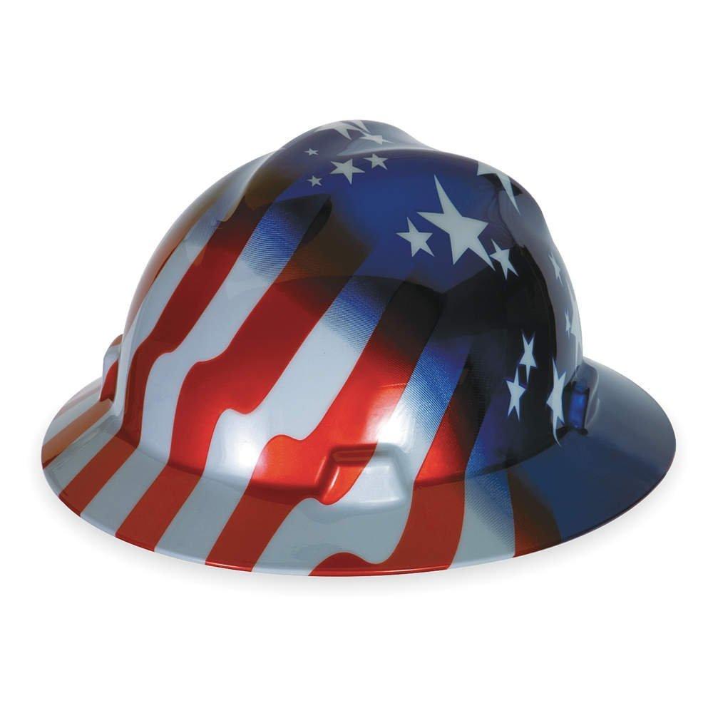 MSA (Mine Safety Appliances Co) MSA Safety 10071157 V-Gard Freedom Series Class E Type I Hard Hat with Fast-Track Suspension and American Star and Stripe