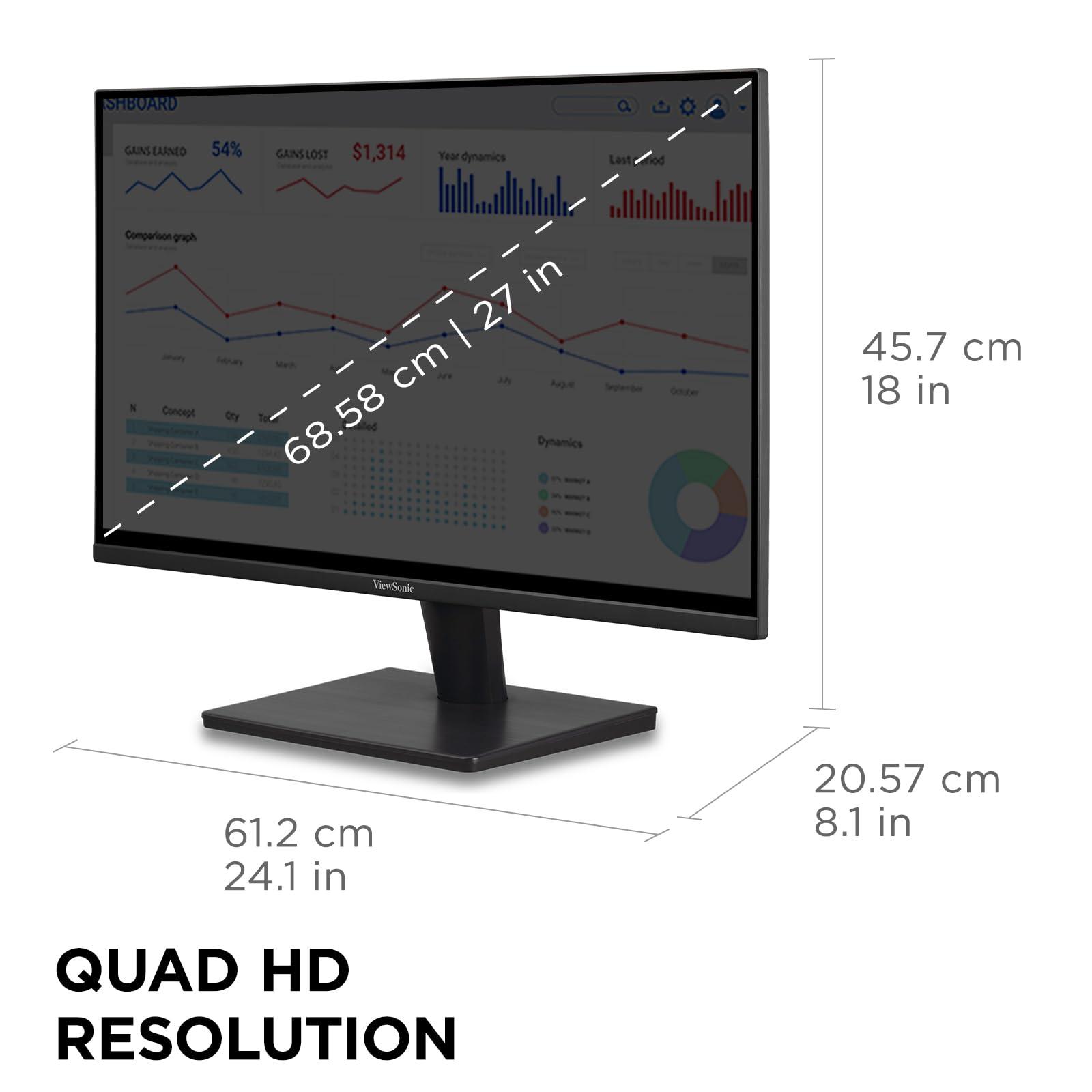 ViewSonic ViewSonic VS2725-2K 27 Inch QHD 1440p Monitor with 100Hz, HDMI, DisplayPort, and Variable Refresh Rate for Home and Office