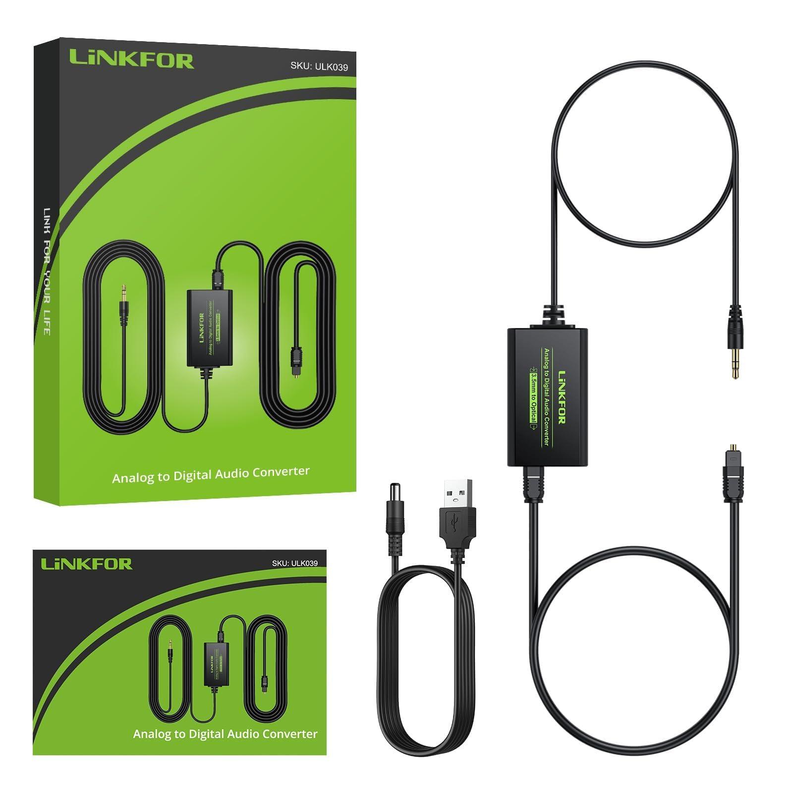 LiNKFOR LiNKFOR 3.5mm to SPDIF Converter Analog to Digital Audio Adapter for Enhanced Sound Toslink Optical Output 3.5mm to Optical with Optical Cable for Amplifiers & Soundbars