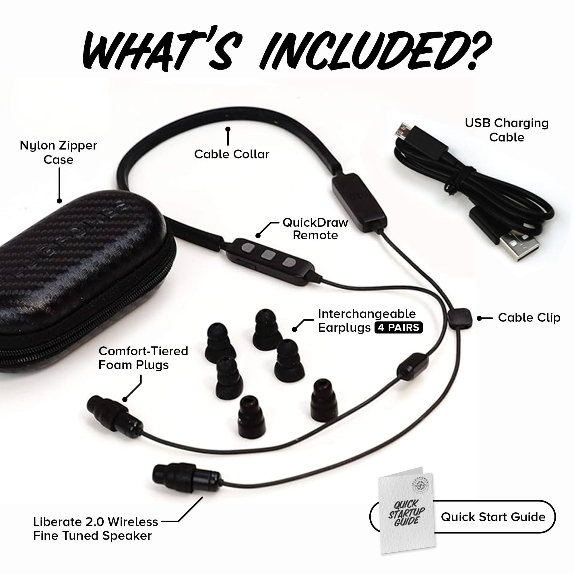 Plugfones Plugfones Liberate 2.0 Wireless Bluetooth in-Ear Earplug Earbuds - Noise Reduction Headphones with Noise Isolating Mic and Controls (Black & Gray)