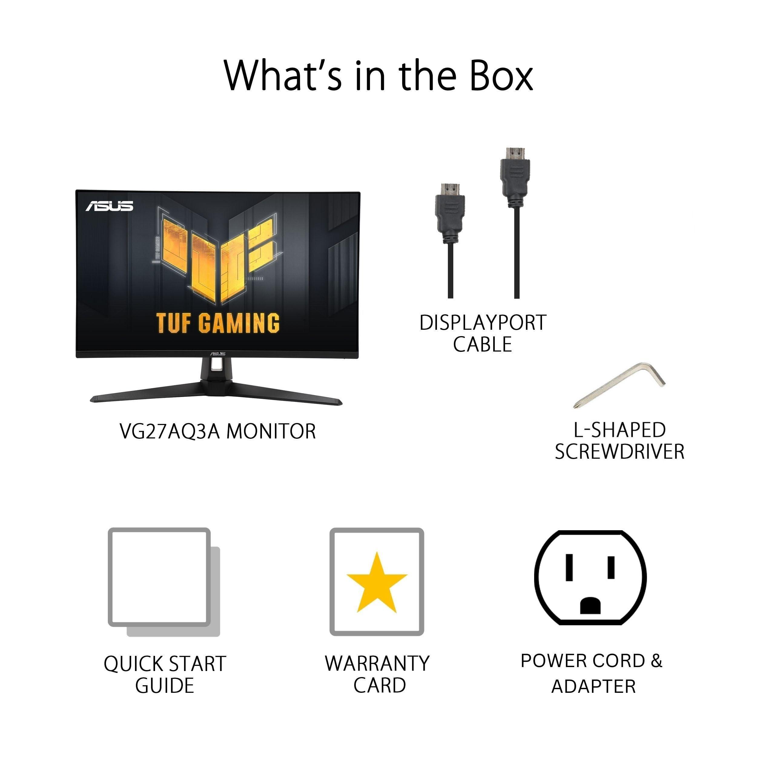 ASUS ASUS TUF Gaming 27 1440P HDR Monitor (VG27AQ3A) QHD (2560 x 1440), 180Hz, 1ms, Fast IPS, 130% sRGB, Extreme Low Motion Blur Sync, Speakers, Freesync Premium, G-SYNC Compatible, HDMI, DisplayPort