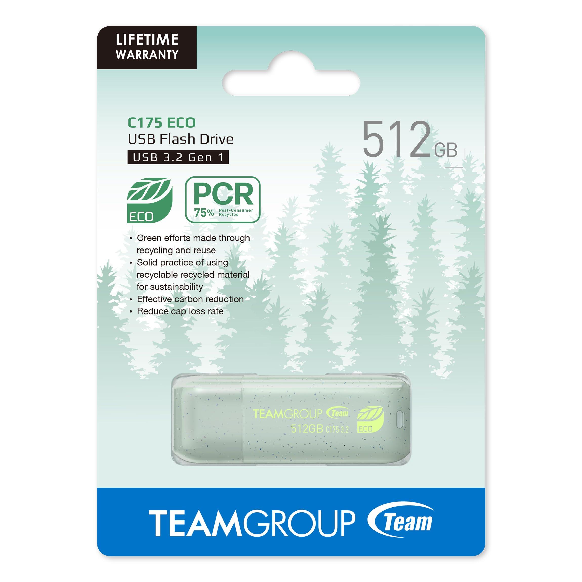 TEAMGROUP TEAMGROUP C175 ECO 512GB USB 3.2 Gen 1 (USB 3.1/3.0) Read 100MB/s Flash Thumb Drive, External Data Storage Memory Stick Compatible with Computer/Laptop Mint Green TC175ECO3512GG01