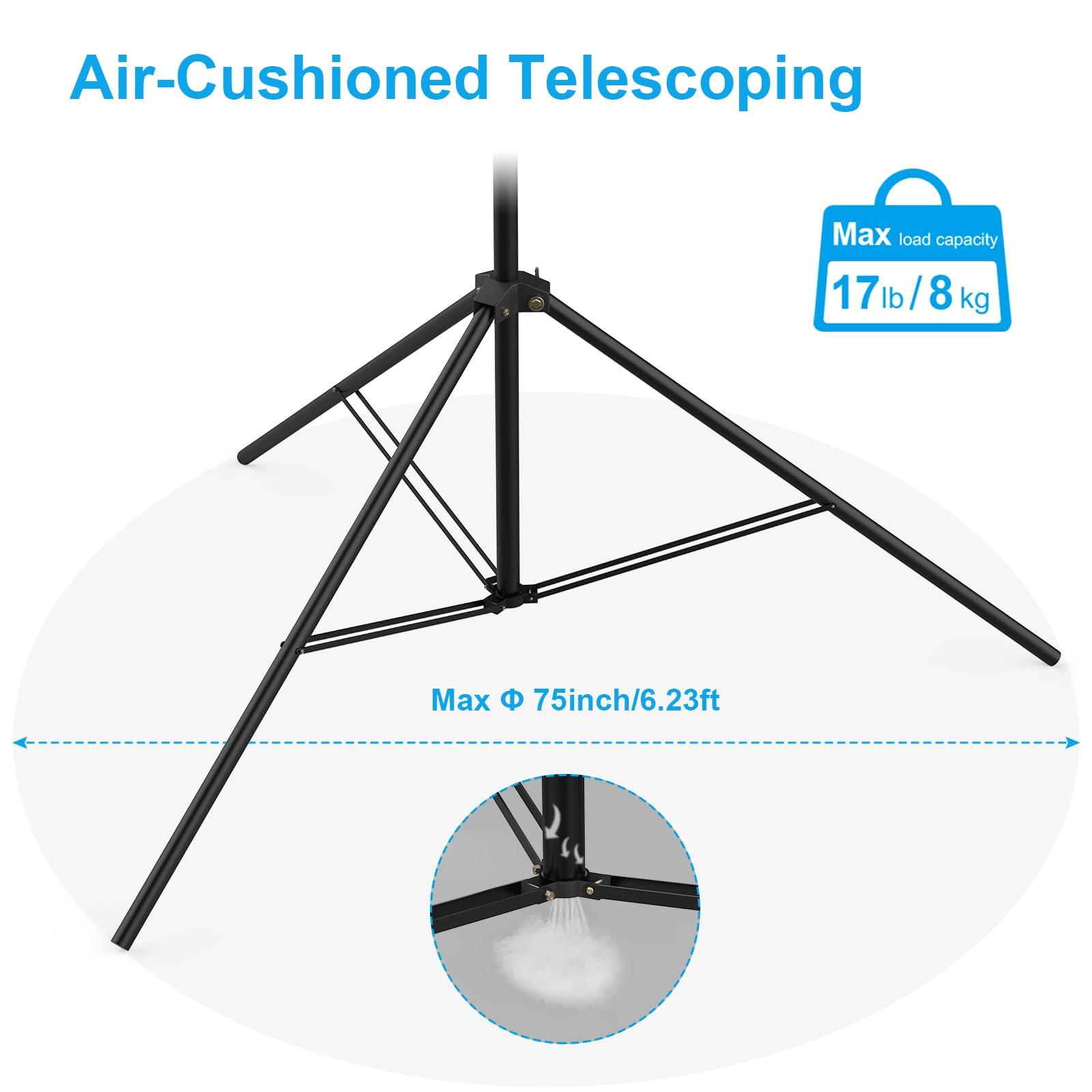 GEORDGY 20FT/6M Tripod Stand - Heavy Duty Tripod Stand - Tall Tripods Air-Cushioned Telescoping Light Stand for Photography Overhead Shots, Sports(Aluminum Alloy)