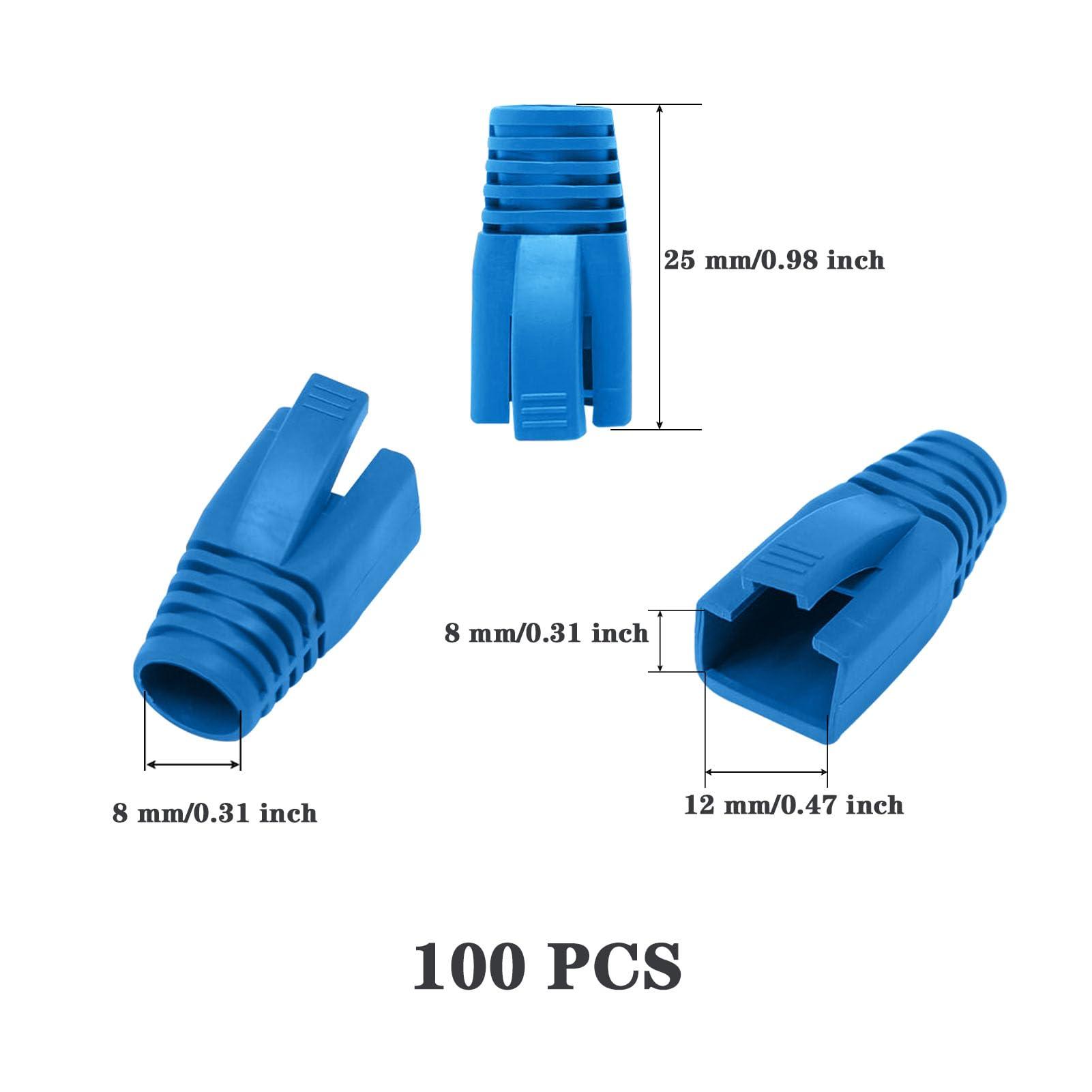 Lpdphanxfkx Lpdphanxfkx 100 Pcs Cat6A Cat7 Ethernet RJ45 Boots, RJ45 Plug Connector Cover, Cat6 Cat6A Cat7 Strain Relief Boot, RJ45 Ethernet Cable Strain Relief Boots (Blue)