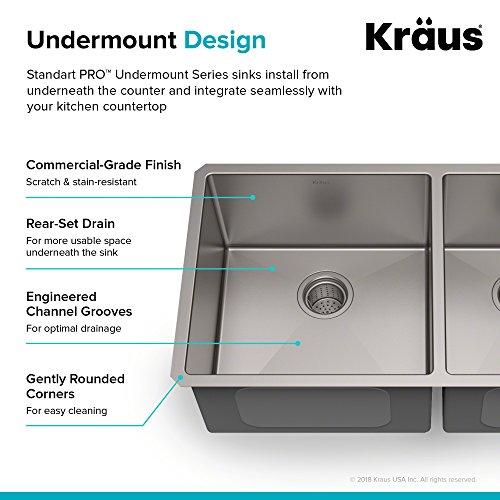 Kraus Kraus Standard PRO 33-Inch 16 Gauge Undermount 60/40 Double Bowl Stainless Steel Kitchen Sink, KHU103-33