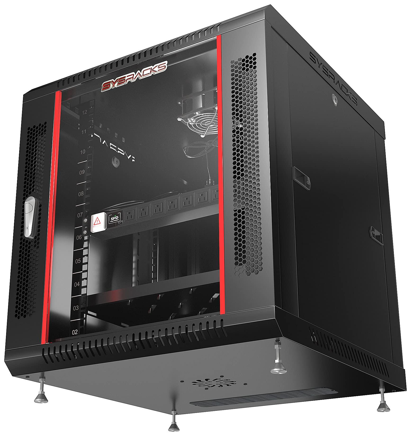 Sysracks Sysracks - 12U - Server Rack - Wall Mount Rack - Locking Cabinet for Network - Electronics - Security - Audio - Video - AV Equipment - Data Rack - Legs/Power Strip/Shelf/Fan - 18-Inch Deep